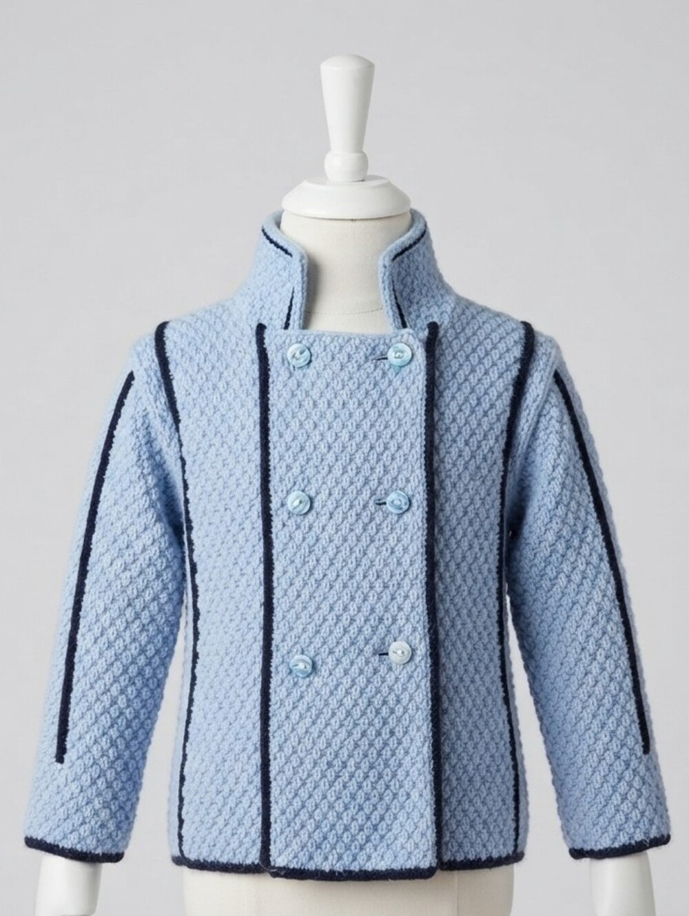 OOAK Handmade Hand-Knitted Blue Textured Sweater - Soccer Ball Buttons